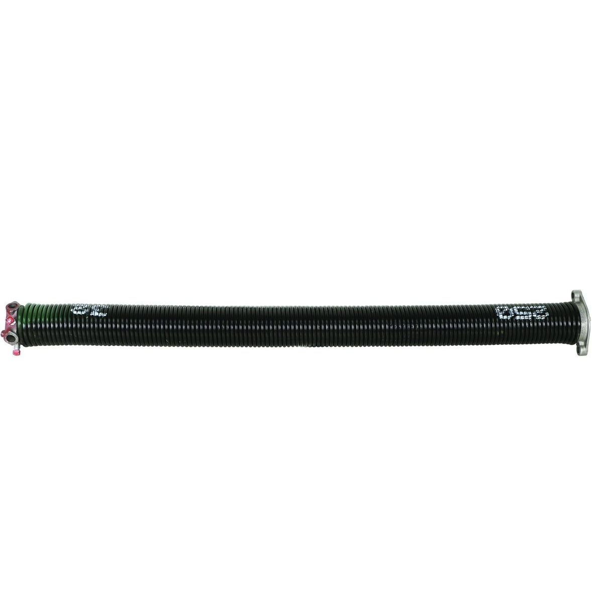 Newly installed torsion spring mounted above a residential garage door.