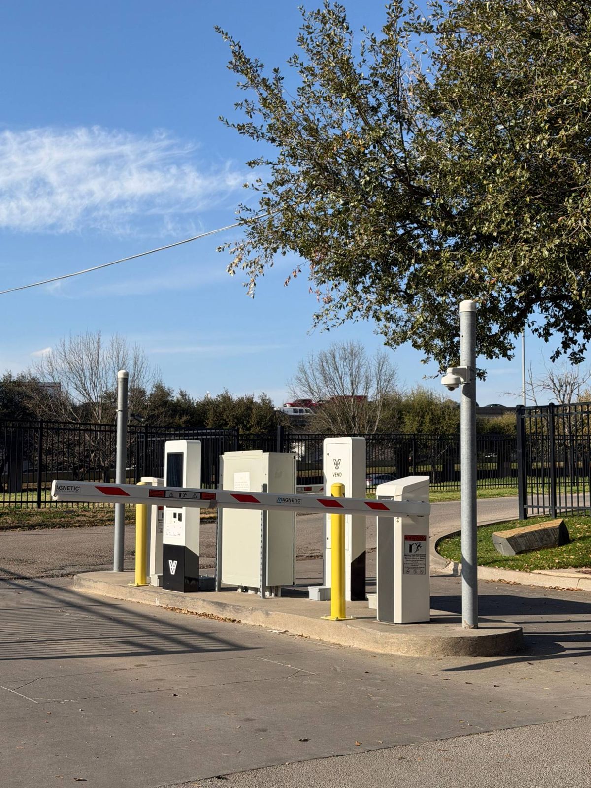 Parking barrier arm gate with access control pedestals